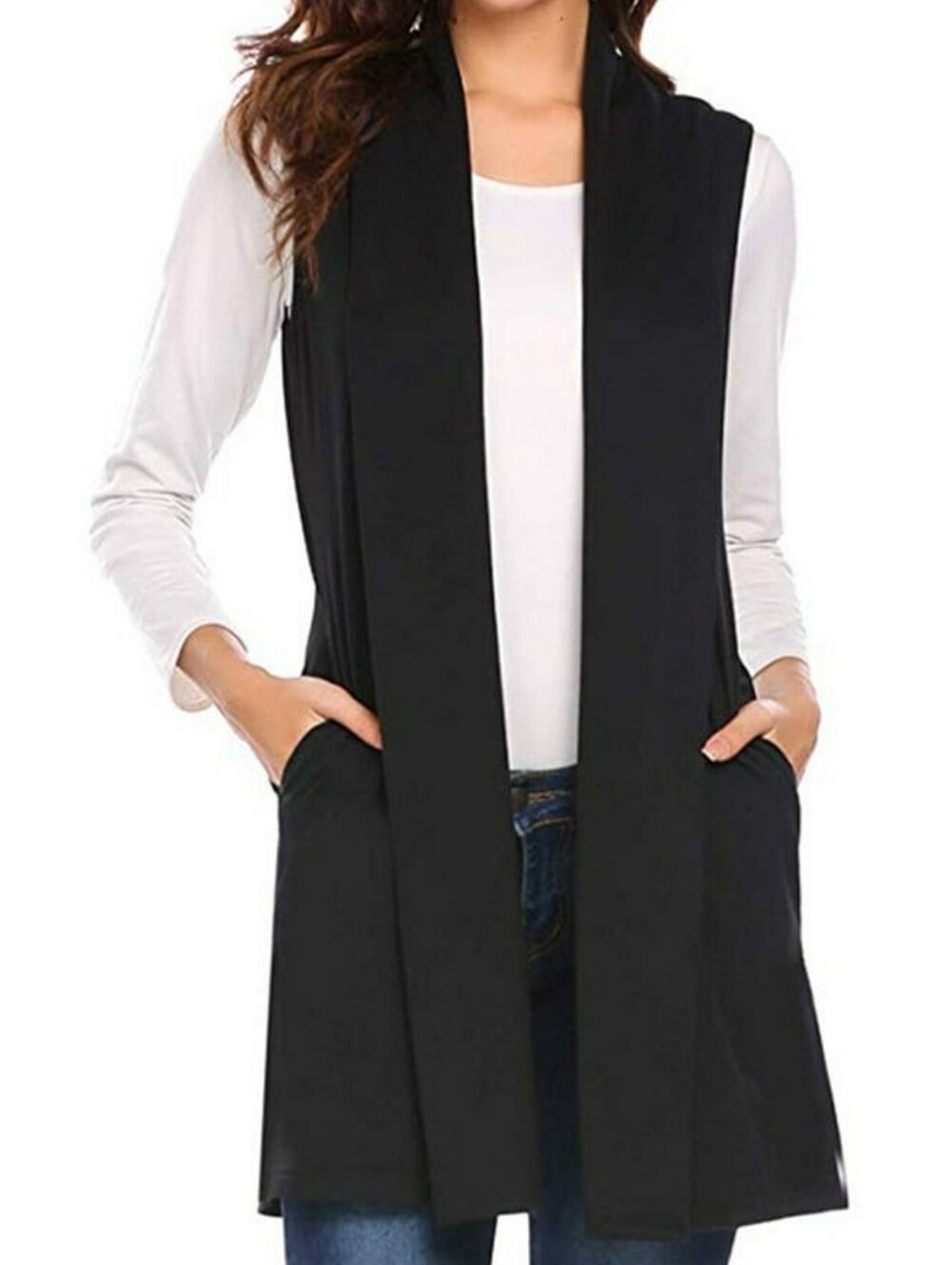 Aritzia Wilfred Dunkirk Sweater Vest Black Merino Wool Knit Duster Open Size M.